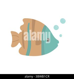 Niedliche tropische Fische mit blauen und braunen Streifen, Blasen, ideal für Bücher über Wassertiere, Meereslebedrucke oder fröhliche Unterwasserkunst Stock Vektor