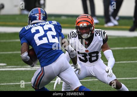 29. November 2020: LeShaun Sims #38 der Cincinnati Bengals verfolgt Wayne Gallman #22 der New York Giants während der NFL-Fußballspiele zwischen den New York Giants und den Cincinnati Bengals am 29. November 2020 im Paul Brown Stadium in Cincinnati, OH. Adam Lacy/CSM(Credit Image: &Copy; Adam Lacy/CSM via ZUMA Wire) Stockfoto
