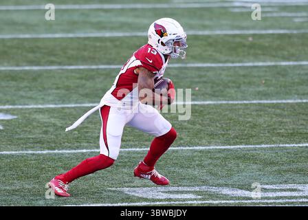 November 2020; Foxborough, MA, USA; der Spieler Christian Kirk (13) der Arizona Cardinals spielte im Spiel der Arizona Cardinals und New England Patriots im Gillette Stadium. Anthony Nesmith/CSM(Credit Image: &Copy; Anthony Nesmith/CSM via ZUMA Wire) Stockfoto