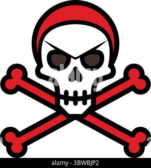 Auffälliger roter Schädel und Crossbones Jolly Roger: Vektorgrafik, Cartoon-Stil, Warnsymbol Stock Vektor