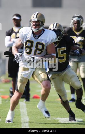 31. Juli 2010: Saints Tight End Jeremy Shockey (88) führt eine Route im New Orleans Saints Training Camp durch. (Kreditbild: © Don Page/ZUMA Wire) Stockfoto