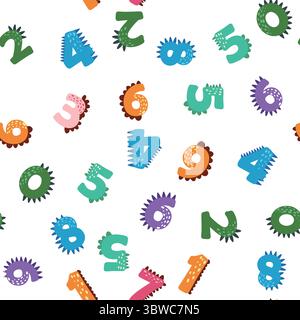 ABC Nahtloses Muster im einfachen Cartoon-Stil. Niedlicher Dinosaurier-Alphabet-Druck - handgezeichnetes, nahtloses Muster-Design mit kindlichem Muster. Digitalpapier. Stock Vektor