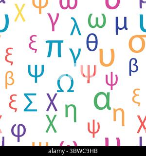 Nahtlose Muster Buchstaben und Symbole des griechischen Alphabets. Helles griechisches Alphabet. Stock Vektor