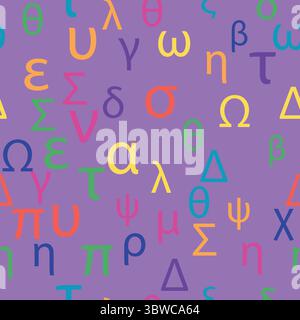 Nahtlose Muster Buchstaben und Symbole des griechischen Alphabets. Helles griechisches Alphabet. Stock Vektor