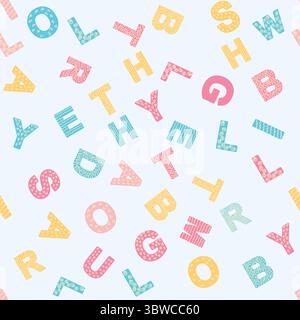 Nahtloses ABC-Muster im einfachen Cartoon-Stil. Niedliches Alphabetmuster – handgezeichnetes kindliches, nahtloses Muster. Digitales Papier. Stock Vektor