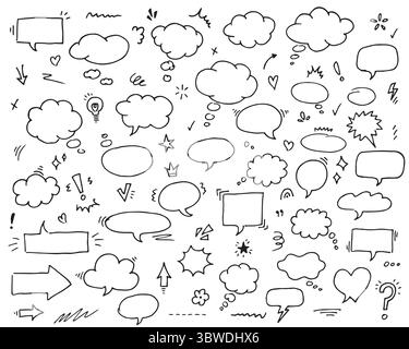 Handgezeichnete Skizzenelemente Sprachblase. Unterstrichen Hervorhebung Pfeilform setzt handgezeichnete Kritzelpinselstriche Hervorhebung. Stock Vektor