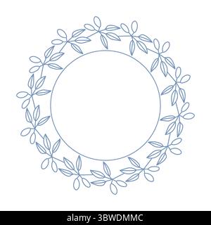 Blauer Olivenzweigkranz auf weißem Hintergrund. Botanische Rundrahmenvorlage. Stock Vektor
