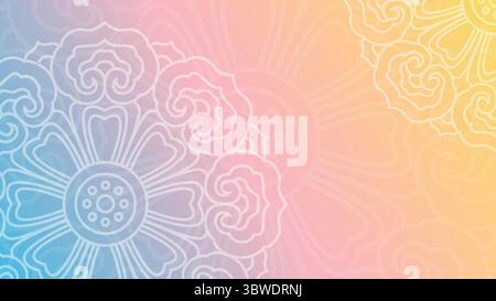 Rundes Mandala auf farbigem Hintergrund mit Farbverlauf. Durchscheinendes Gittermuster in Form eines Mandalas. Stock Vektor