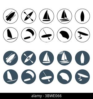 Wassersport-Symbole eingestellt. Stock Vektor
