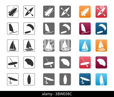 Wassersport-Symbole eingestellt. Stock Vektor