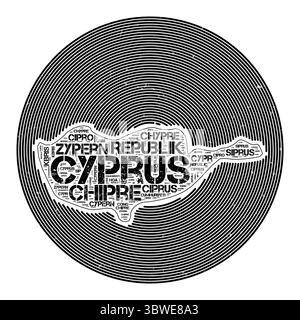 Zypern Vektorbild. Country Round-Logo-Design. Zypern-Poster in Kreisbögen und Wortwolken-Stil. Trendige Vektorillustration. Stock Vektor
