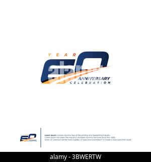 Logotypendesign zum 60-jährigen Jubiläum flache Designvorlage. Vektorabbildung Stock Vektor
