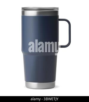 Thermobecher aus Edelstahl für heiße Teegetränke. Vakuum-Wasserflasche, isolierte Traveler Tumbler Vorlage, Vektor-Modell. Recycelbare Metallflasche, Cam Stock Vektor