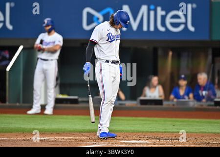 19. Juni 2021: Jonah Heim (28) der Texas Rangers bei einem Spiel zwischen den Minnesota Twins und den Texas Rangers im Globe Life Field in Arlington, Texas. Manny Flores/Cal Sport Media Stockfoto