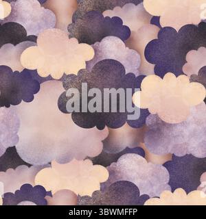 Nahtloses Wolken- und Katzenmuster, perfekt für Kinderdekoration, Textilien für Kinderzimmer und Grußkarten. Illustrationsstil für Kinder mit weichen Aquarellstrukturen Stockfoto