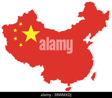 Vektorillustration von Chinas Karte in Rot mit gelben Sternen. Einfaches Design, kräftige Farben, geeignet für den Bildungs- und kommerziellen Einsatz Stock Vektor