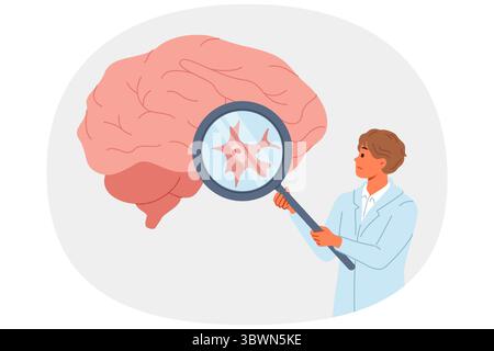 Neurochirurg Arzt untersucht Patienten großes Gehirn auf Anzeichen von Malignität oder alzheimer Symptome Stock Vektor