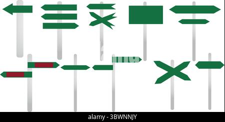 Sammlung verschiedener Richtungszeichen und Symbole in Grün, perfekt für Wegsuche und Design Stock Vektor
