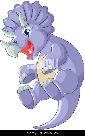 Eine fröhliche Vektor-Illustration eines lila triceratops mit einem verspielten Ausdruck, mit glatten Linien und hellen Farben Stock Vektor