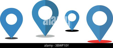 Vier blaue Positionsmarkierungen bieten ein klares Karten- und Navigationskonzept für Design, Reise-Apps oder geografische Darstellungen Stock Vektor