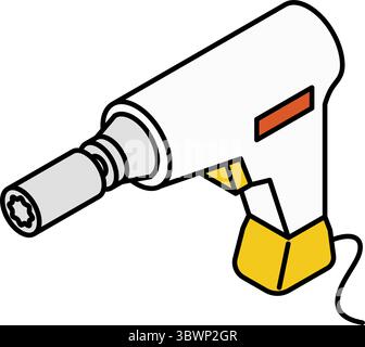 Einfache und niedliche isometrische Linie Symbol des Schlagschraubers für Autowartung und mechanische Werkzeugillustration, Vektor-Illustration Stock Vektor