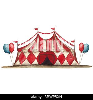 Zirkuszelt, rot und weiß, mit Ballons Stockfoto