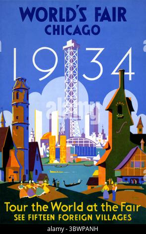 World's Fair Chicago 1934 von Weimer Pursell (1906–1974). Poster veröffentlicht 1934 in den USA. Stockfoto