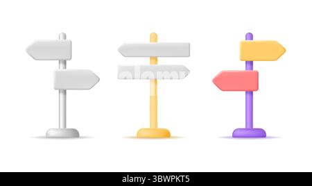 Satz von Straßenschildern mit Pfeilen auf hellem Hintergrund. Vektor-3D-Illustration. Stock Vektor