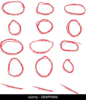 Handgezeichnete rote Kreise und Linien, perfekt zum Hervorheben von Text oder zur visuellen Hervorhebung. Stock Vektor