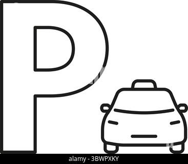 Parkplatz Mit Taxilinie. Taxistand Und Umrisssymbol Für Parkzonen. Verkehr Und Urbane Mobilität. Bearbeitbare Kontur. Isolierter Vektor Stock Vektor