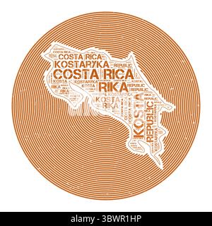 Vektorbild Von Costa Rica. Country Round-Logo-Design. Costa Rica Poster in Kreisbögen und Wordwolken-Stil. Erstaunliche Vektorillustration. Stock Vektor