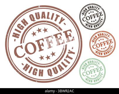 Eine hochwertige Kaffeeabzeichen-Kollektion, Grunge Rubber Fresh Brewed Stempelset Stock Vektor
