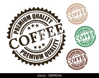 Ein hochwertiges Kaffeeeetikett, Grunge Style Authentic Brew Vector Stamps Stock Vektor