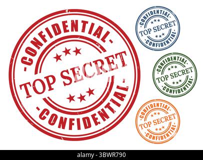 Eine Top Secret Confidential Badge Kollektion, Grunge Rubber Official Seal Stempelset Stock Vektor