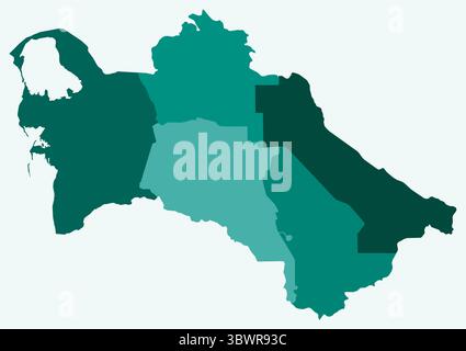 Karte von Turkmenistan mit Regionen. Nur eine einfache Ländergrenzkarte mit regionaler Aufteilung. Farbpalette Petrol. Stock Vektor