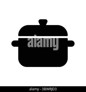 Diese schwarze Silhouette eines Kochtopfes mit Deckel ist perfekt für kulinarische Designs. Er repräsentiert das Kochen und kann Menüs, Blogs oder Kochanwendungen verbessern Stock Vektor