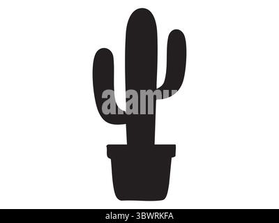 Schwarze Silhouette der vergossenen Kaktuspflanze, isoliert auf weißem Hintergrund, grafische Illustration. Naturbegriff, saftig, Wüstenflora, Ikone, Logo, d Stock Vektor