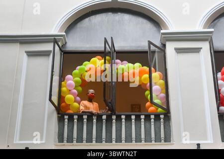 12. Juli 2021, Kolkata, Westbengalen, Indien: Isckon-Tempel von Kalkutta, Indien , am 12. Juli 2021. Das Chariot-Festival von Rathyatra ist das jährliche fest zum Gedenken an die Ankunft von Lord Jaganath , Subhadra , Balaram bei ihren Tanten nach Puri, Indien (Credit Image: © Debarchan Chatterjee/ZUMA Wire) Stockfoto