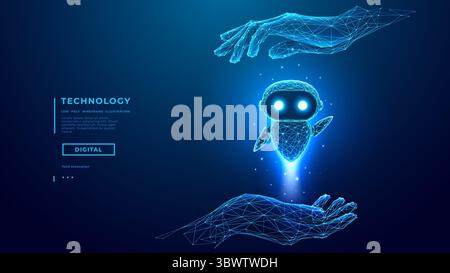 Abstrakt digitale KI-Roboter fliegen aus der Hand. AI-Agent Stock Vektor