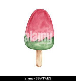 Rotes Eis auf einem Stock in Aquarell. Separates Element. Stockfoto