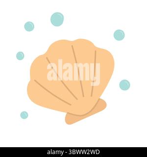 Leuchtend orangefarbene Muschelschale mit weichen Blasen und klarem, flachem Design, ideal für Ikonen am Meer, Muschelillustrationen und Sommerstrandmuster Stock Vektor