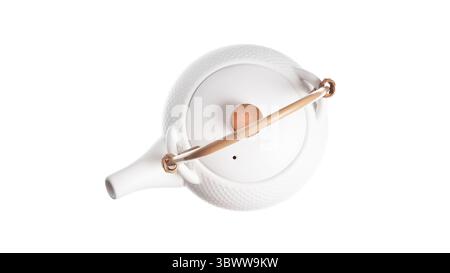 Keramische Teekanne isoliert auf weißem Hintergrund. Weiße Teekanne. Stockfoto