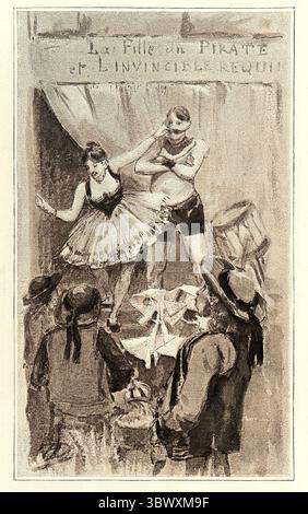 Festplatz, Karneval Strongman Show, weibliche Assistentin, viktorianische, Vintage Illustration 19. Jahrhundert Stockfoto