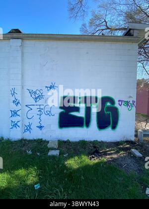 5PN vs. 5X (W7M ETGC ist nicht mit L.A. verbunden) 5PN Detroit, 48219 Crips Street Gang Allianz aus Dutzenden von kleinen Cliquen und Tagger Crews, z. B. W7M ETGC Stockfoto