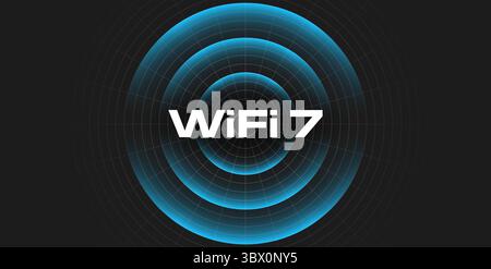 Modernes WLAN 7-Konzept. Abstrakte drahtlose Signalwellen mit radialem blauem Gradient. Symbol für Hochgeschwindigkeitsverbindung, digitales Netzwerk, interne Generation der nächsten Generation Stock Vektor