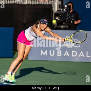 7. August 2021 San Jose, CA USA Danielle Collins aus den Vereinigten Staaten gibt beim Halbfinalspiel der Mubadala Silicon Valley Classic zwischen Ana Konjuh ( CRO) und Danielle Collins ( USA ) an der San Jose State University San Jose Kalifornien einen Schuss zurück Thurman James/CSM(Credit Image: &Copy; Thurman James/CSM via ZUMA Wire) Stockfoto