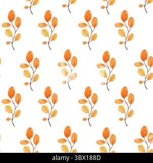 Nahtloses Muster mit Herbstkürbissen und Blättern. Oktoberernte. Thanksgiving und Halloween. Aquarellabbildung für Stoffe, Texturen, Tapeten Stockfoto