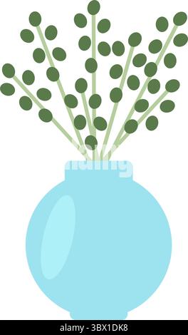 Grüne Pflanze in Glasvase. Einfaches flaches Element für die Konstruktion. Stock Vektor