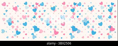 Festlicher Hintergrund mit abstrakten rosa und blauen Herzen auf weißem Hintergrund. Nahtloses Muster. Stock Vektor