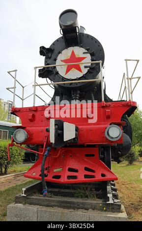 Oldtimer-Zug, gebaut in den USA im Mongolian Railway History Museum in Ulaanbaatar Stockfoto